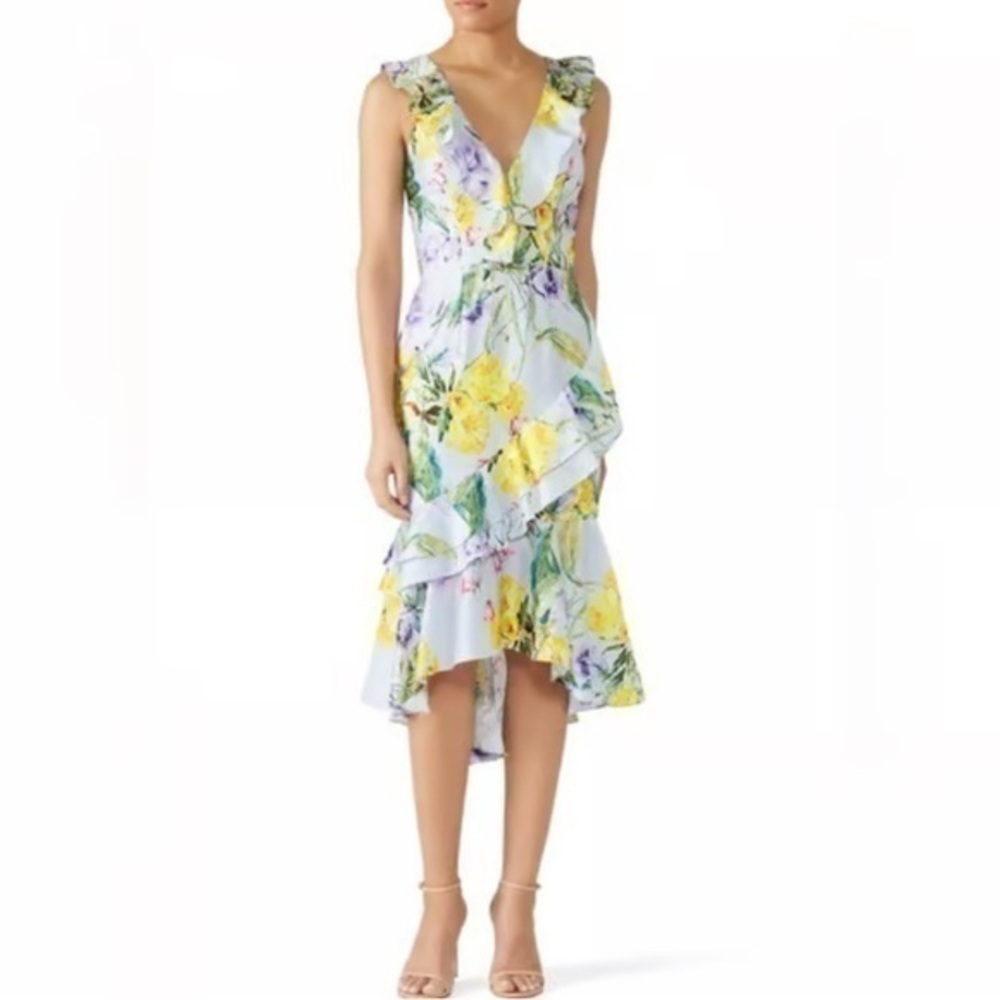 Vone Aini Asymmetrical Soft Blue Floral Sleeveless Dress Size 8